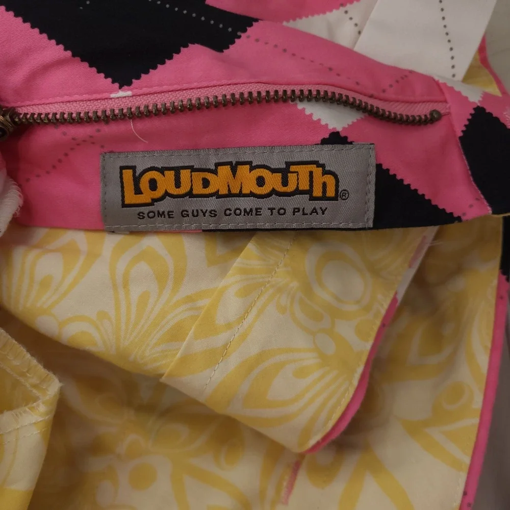 Loudmouth Golf Chino Shorts  Mens Size 38 Pink Balck Argyle Classic Preppy Y2K